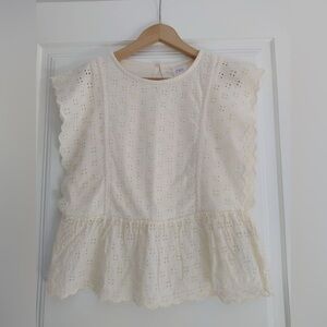 Zara Girls Ivory Eyelet Peplum Cotton Blouse Sleeveless Size 6 (116 cm)